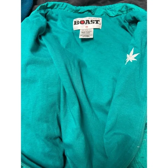 Vintage Boast Teal Green Crinkle Nylon Windbreaker Jacket Mens Medium 90s Zip Up - Picture 4 of 8